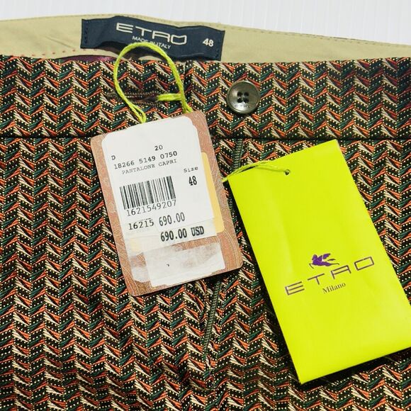ETRO IT 48/US 12 Straight Leg High Rise Ankle Pants Brown Herringbone NWT $690 - Picture 5 of 10